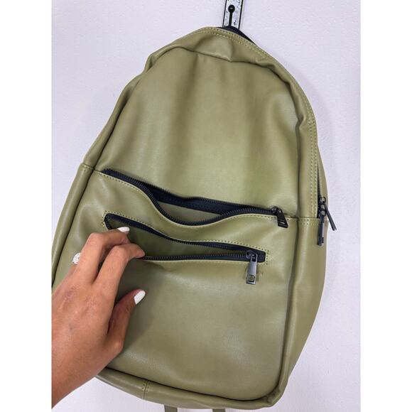 Fawn Design Olive Green Faux Leather Backpack NWOT - Picture 2 of 13
